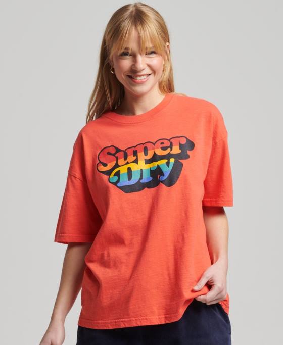 Superdry tricou vintage cali dungi îmbrăcăminte portocale femei JX0Z6189