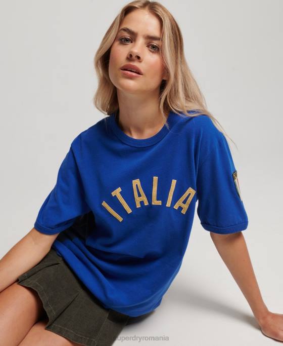 Superdry x Ringspun tricou fotbal italia îmbrăcăminte albastru femei JX0Z2827