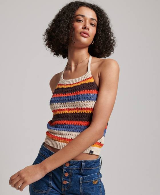 Superdry croșetat halter top îmbrăcăminte maro femei JX0Z2876