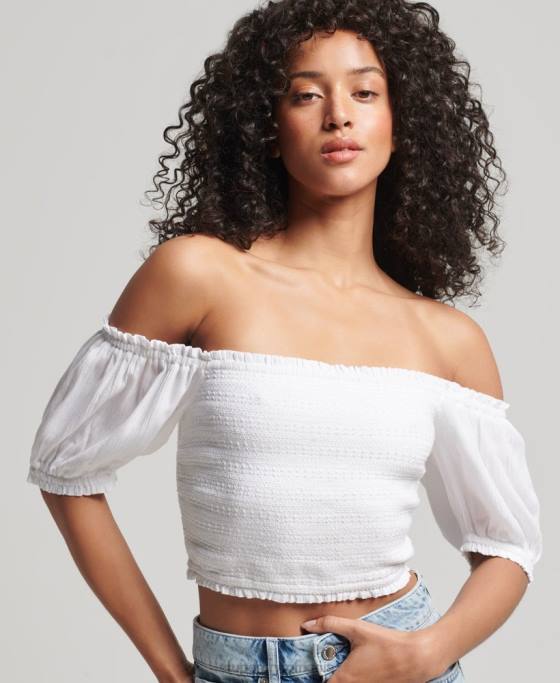 Superdry crop top cu fumuri vintage ecovero îmbrăcăminte alb femei JX0Z6749
