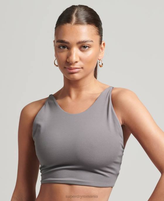 Superdry crop top cu spate deschis flexibil îmbrăcăminte gri inchis femei JX0Z6333