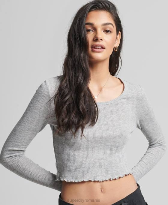 Superdry crop top vintage din bumbac organic pointelle îmbrăcăminte gri femei JX0Z6724