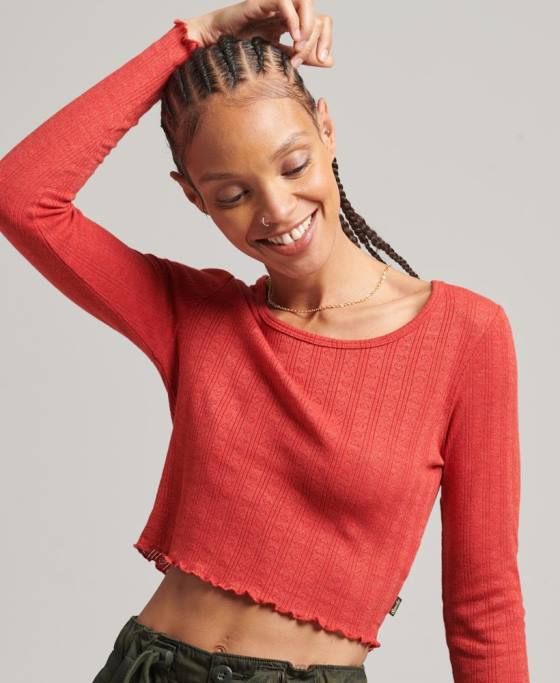 Superdry crop top vintage din bumbac organic pointelle îmbrăcăminte roșu femei JX0Z6688