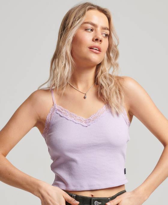 Superdry top cami cu dantelă din coastă îmbrăcăminte Violet femei JX0Z2337