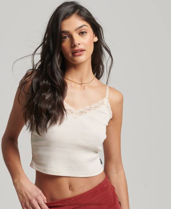 Superdry top cami cu dantelă din coastă îmbrăcăminte bej femei JX0Z2340