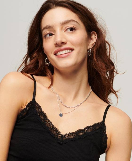 Superdry top cami cu dantelă din coastă îmbrăcăminte negru femei JX0Z2098