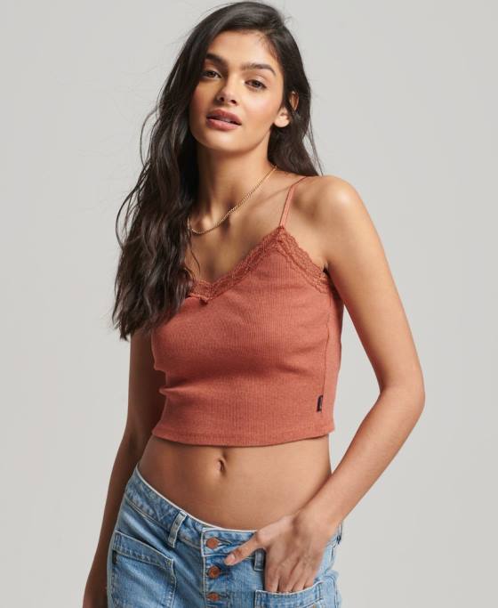 Superdry top cami cu dantelă din coastă îmbrăcăminte portocale femei JX0Z1968