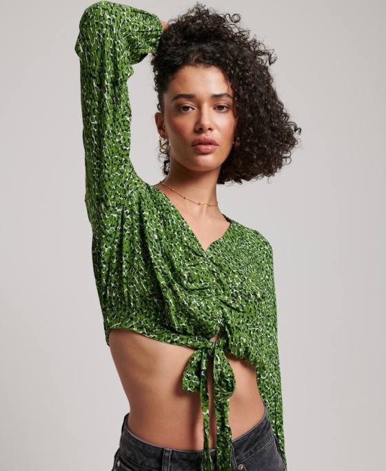 Superdry top cu cravată vintage îmbrăcăminte verde femei JX0Z2952