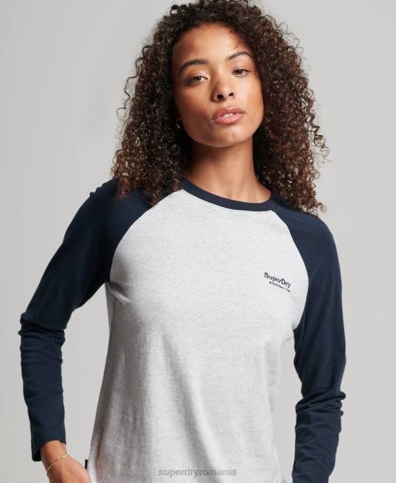 Superdry top de baseball cu logo vintage din bumbac organic îmbrăcăminte gri femei JX0Z2899