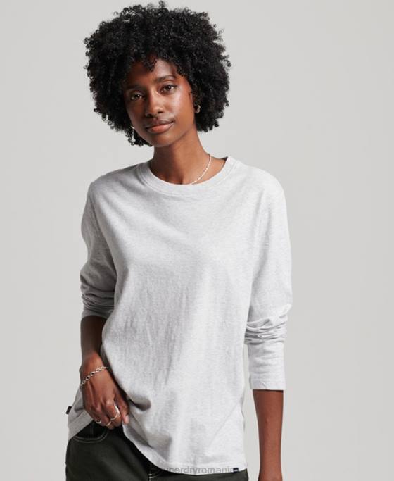 Superdry top din bumbac organic brodat cu logo vintage îmbrăcăminte gri deschis femei JX0Z6569