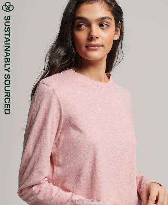 Superdry top din bumbac organic brodat cu logo vintage îmbrăcăminte roz femei JX0Z6671