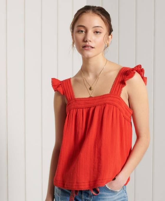 Superdry top din dantelă texturată layne îmbrăcăminte roșu femei JX0Z3056