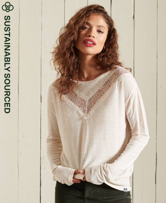 Superdry top din dantela chevron îmbrăcăminte cremă femei JX0Z6760