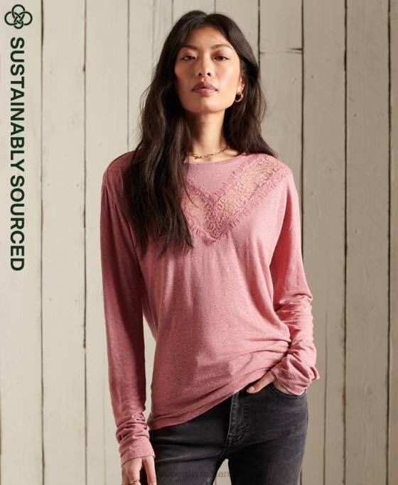 Superdry top din dantela chevron îmbrăcăminte roz femei JX0Z6623