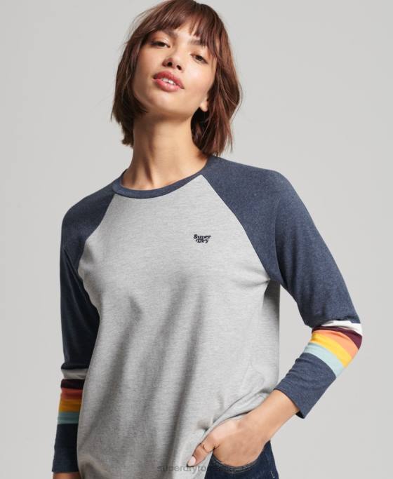 Superdry top raglan cu dungi cali vintage îmbrăcăminte gri deschis femei JX0Z3072