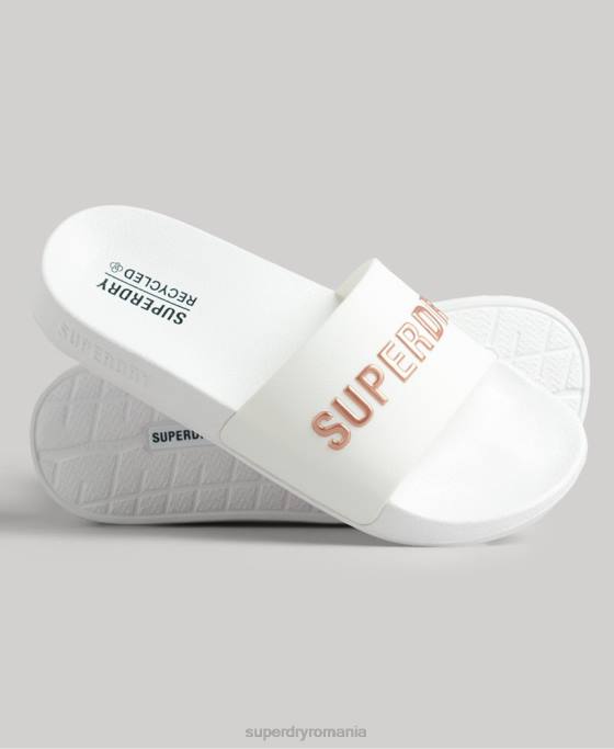 Superdry glisoare de piscină cu logo cod pantofi alb femei JX0Z4369