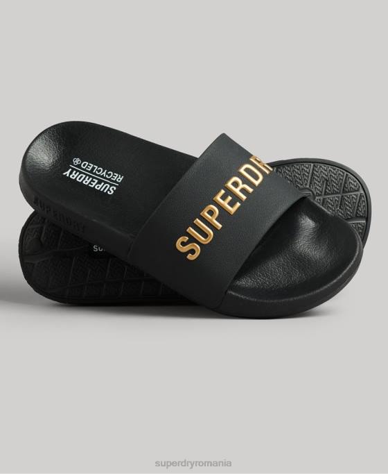 Superdry glisoare de piscină cu logo cod pantofi negru femei JX0Z4345