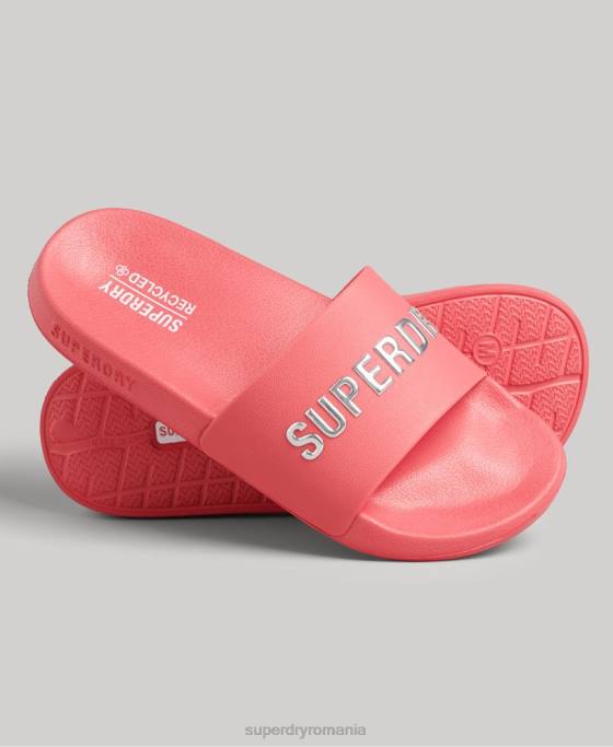 Superdry glisoare de piscină cu logo cod pantofi roz femei JX0Z4352