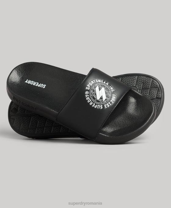 Superdry glisoare de piscină imprimate cu cod pantofi negru femei JX0Z4409
